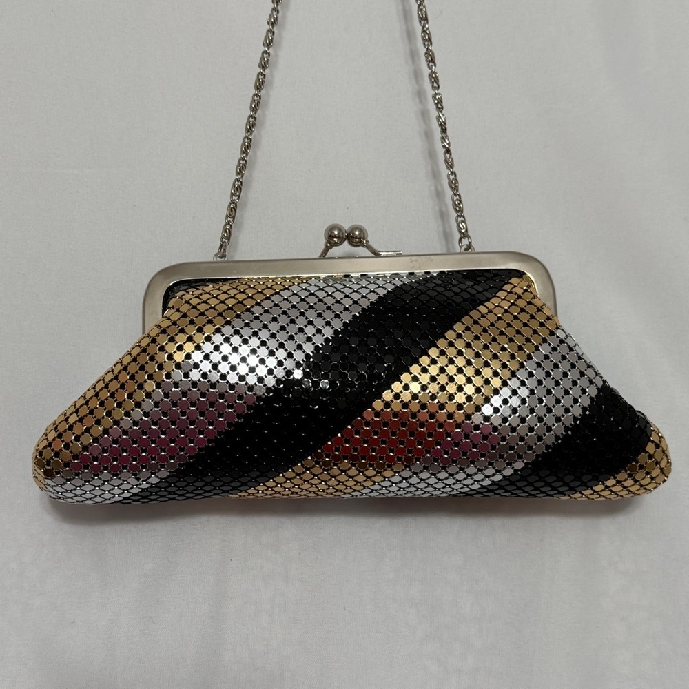 Mesh Clutch, vintage, black, gold and silver